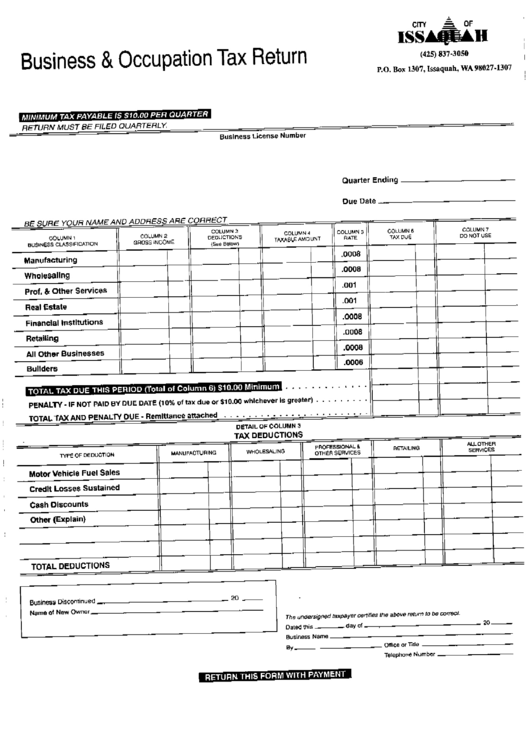 Business And Occupation Tax Return Form printable pdf download