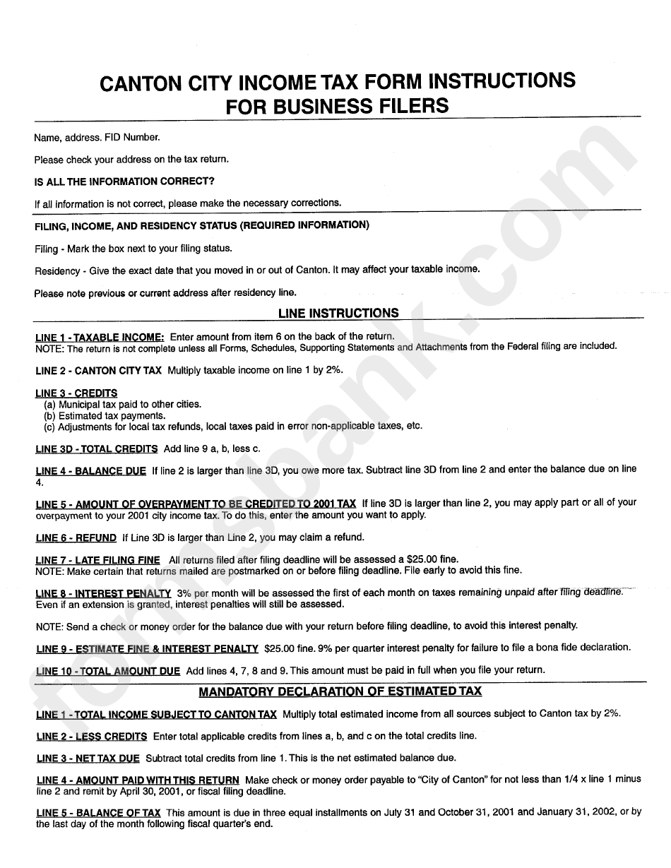 Tax Form Instructions Canton City printable pdf download