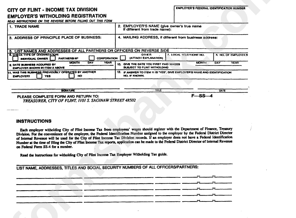 Employer'S Withholding Registration Form printable pdf download
