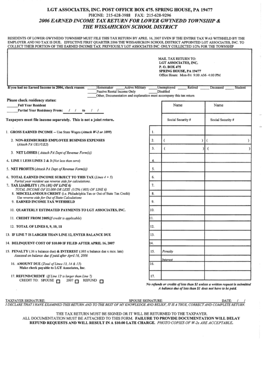 Earned Tax Return Form For Lower Gwynedd Township And The