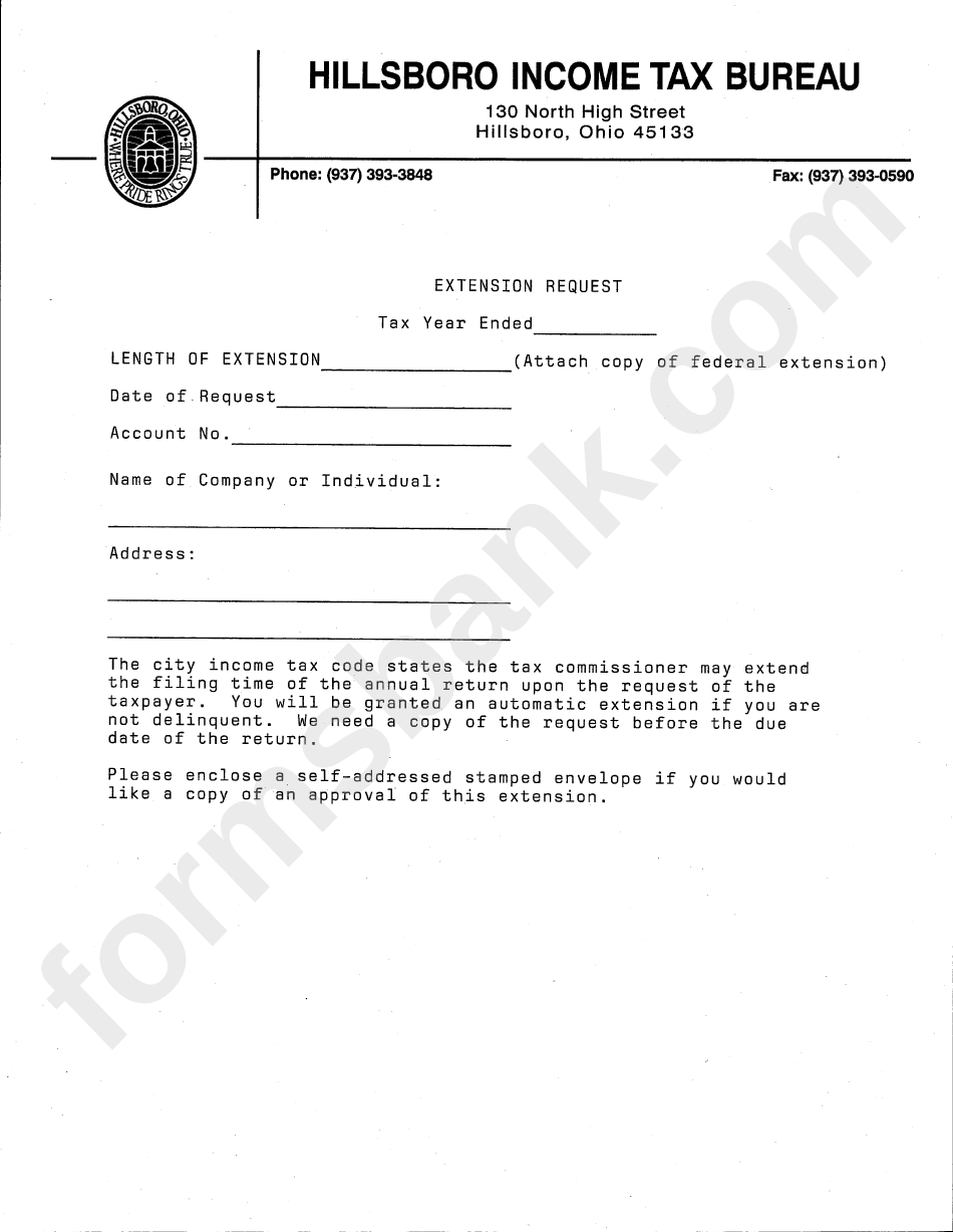 Extension Request Form Hillsboro Tax Bureau printable pdf download