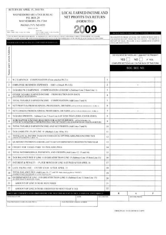 Form 531 Local Earned And Net Profits Tax Return Form