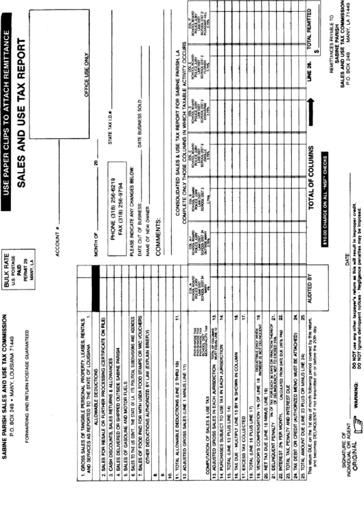 Sales And Use Tax Report Form Sabine Parish Sales And Use Tax