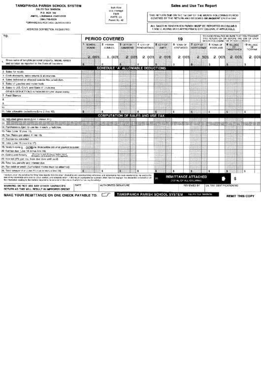 Sales And Use Tax Report Form Tangipahoa Parish School System printable pdf download