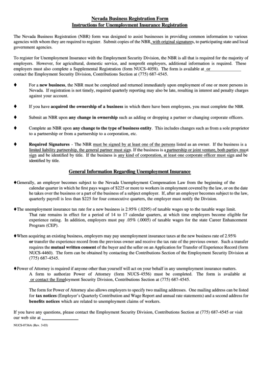 Form Nucs0736a Nevada Business Registration Form Instructions For