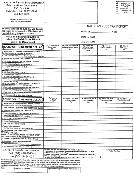 Form Std0010 Sales And Use Tax Report Lafourche Parish School