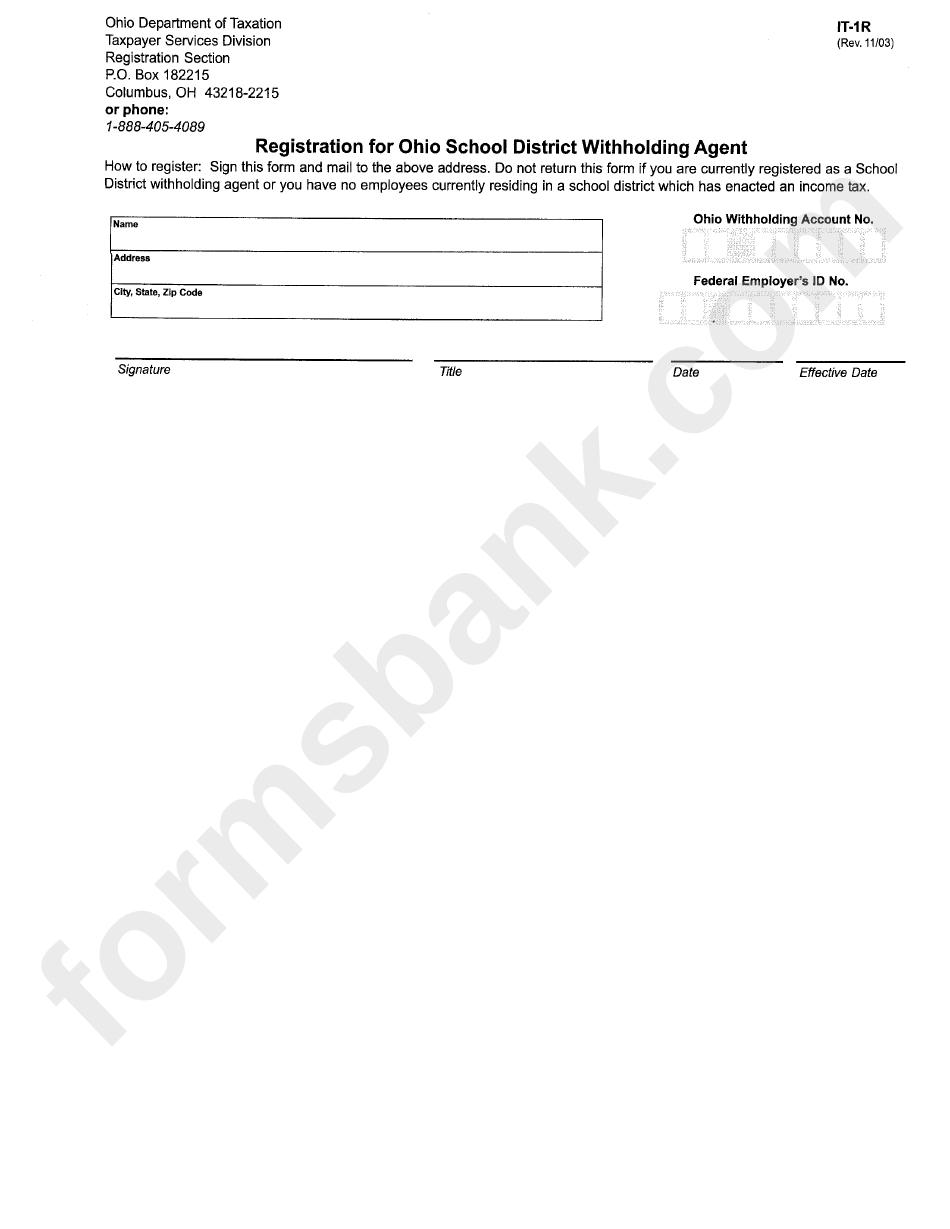 Form It1r Registration For Ohio School District Withholding Agent