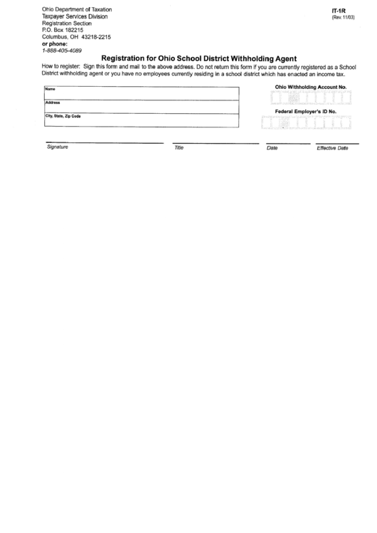 Form It1r Registration For Ohio School District Withholding Agent