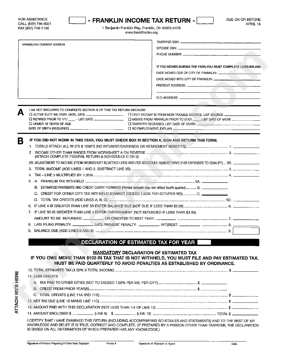 Franklin Tax Return Form printable pdf download