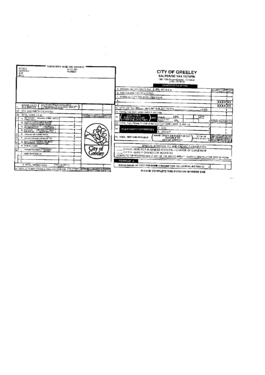 Sales And Tax Return City Of Greeley printable pdf download