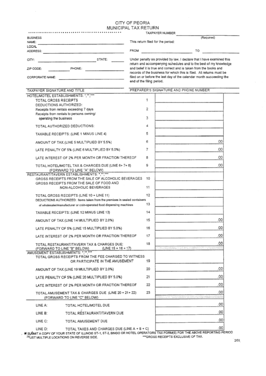 Municipal Tax Return Form City Of Peoria printable pdf download