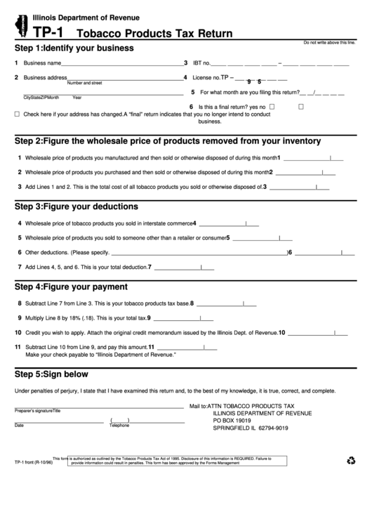Form Tp1 Tobacco Products Tax Return Illinois Department Of