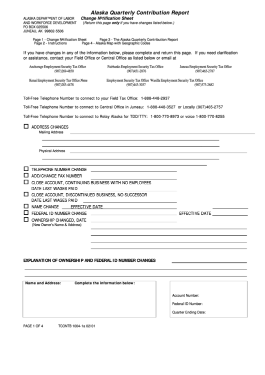 Alaska Quarterly Contribution Report Form 2001 printable pdf download