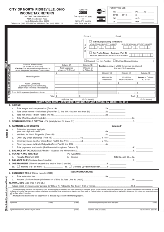 Tax Return City Of North Ridgeville 2009 printable pdf download