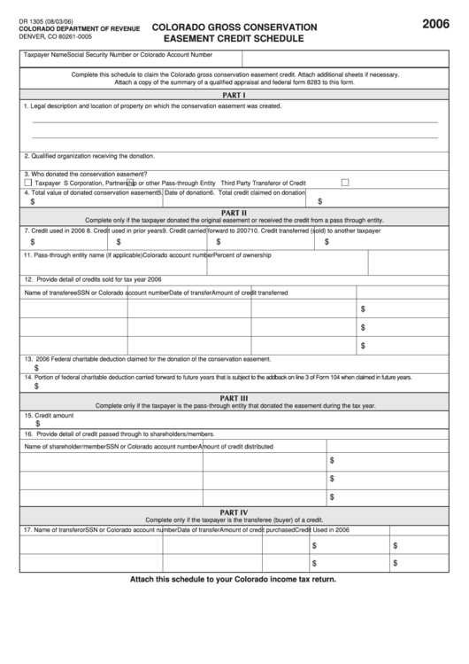 Fillable Form Dr 1305 Colorado Gross Conservation Easement Credit