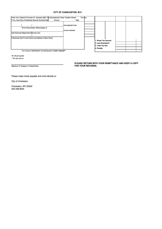 City Of Charleston, W.v Tax Form printable pdf download