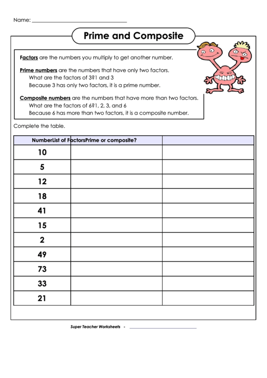 Prime And Composite printable pdf download