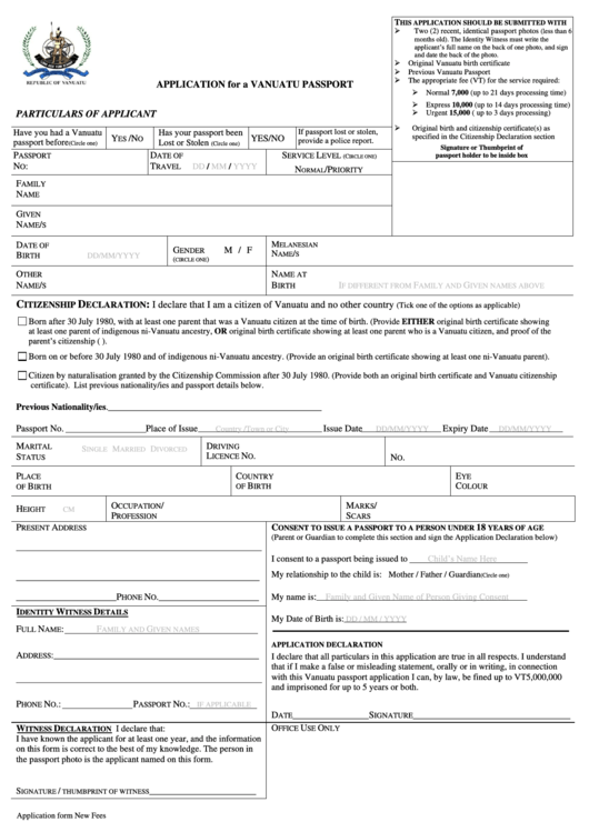 Application For A Vanuatu Passport printable pdf download