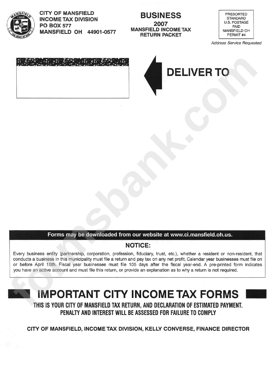 Mansfield Tax Return Packet 2007 printable pdf download