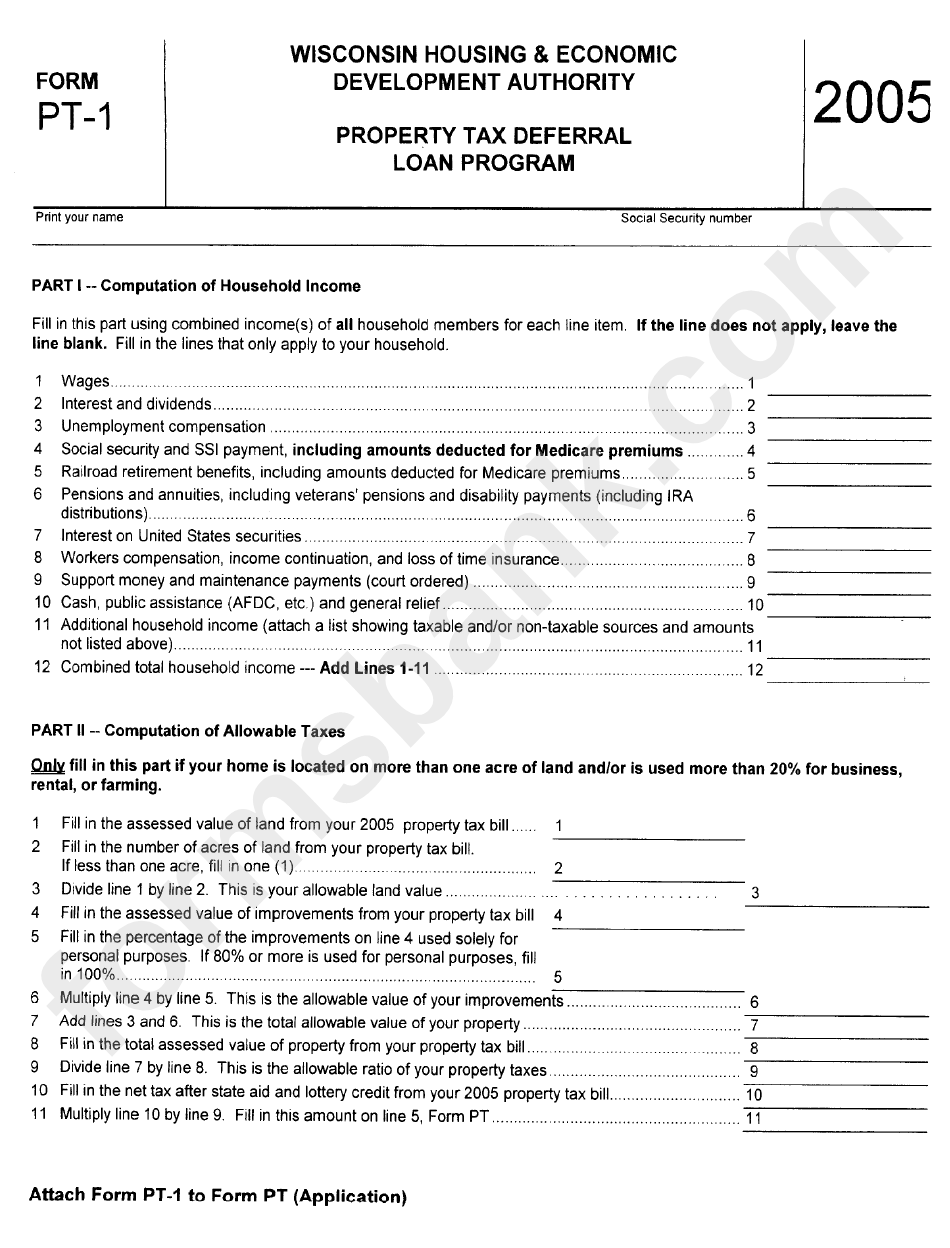 Form Pt1 Property Tax Deferral Loan Program Form 2005 State Of