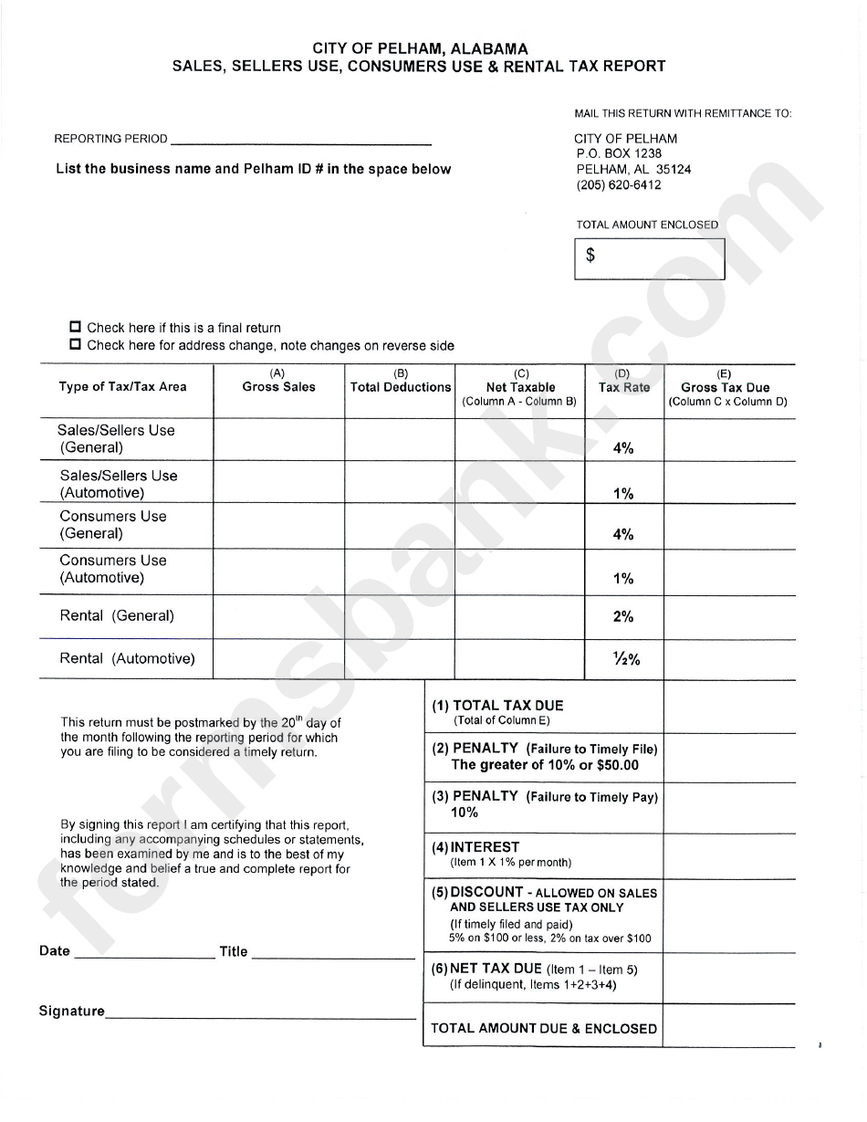 Fillable Sales, Sellers Use, Consumers Use & Rental Tax Report Form