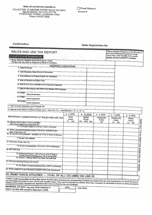 Sales And Use Tax Report Form Claiborne Parish printable pdf download