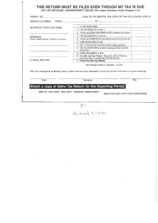 Nonproperty Sales Tax Return Form City Of Ketchum printable pdf download