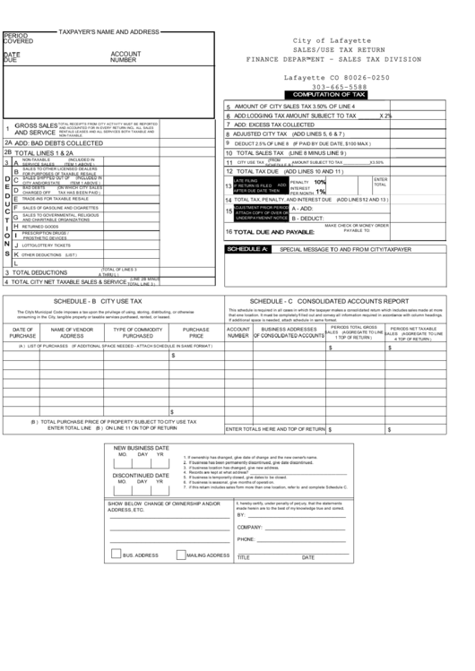 Sales / Use Tax Return Form City Of Lafayette printable pdf download