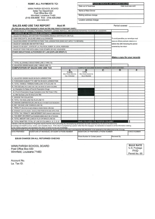 Sales / Use Tax Report Form Winn Parish printable pdf download
