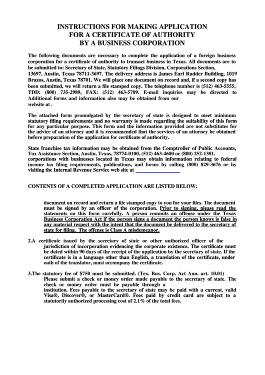 Form 301 Instructions For Making Application For A Certificate Of