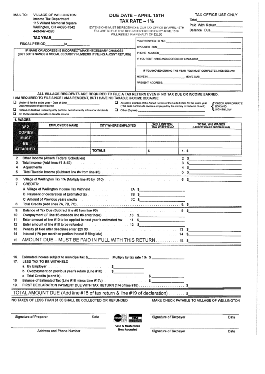 Village Of Wellington Tax Return Form printable pdf download