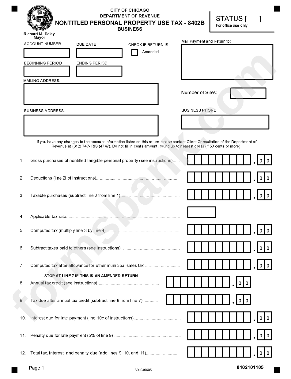 Form 8402b Nontitled Personal Property Use Tax printable pdf download