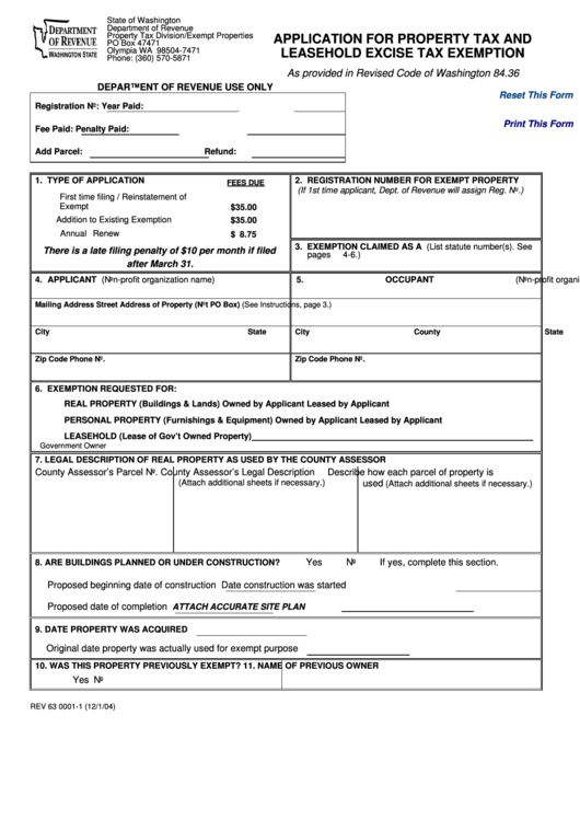 Fillable Form Rev 63 0001 Application For Property Tax And Leasehold