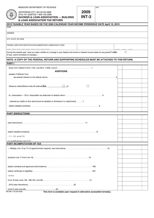 Fillable Form Int3 Savings & Loan Association Building & Loan