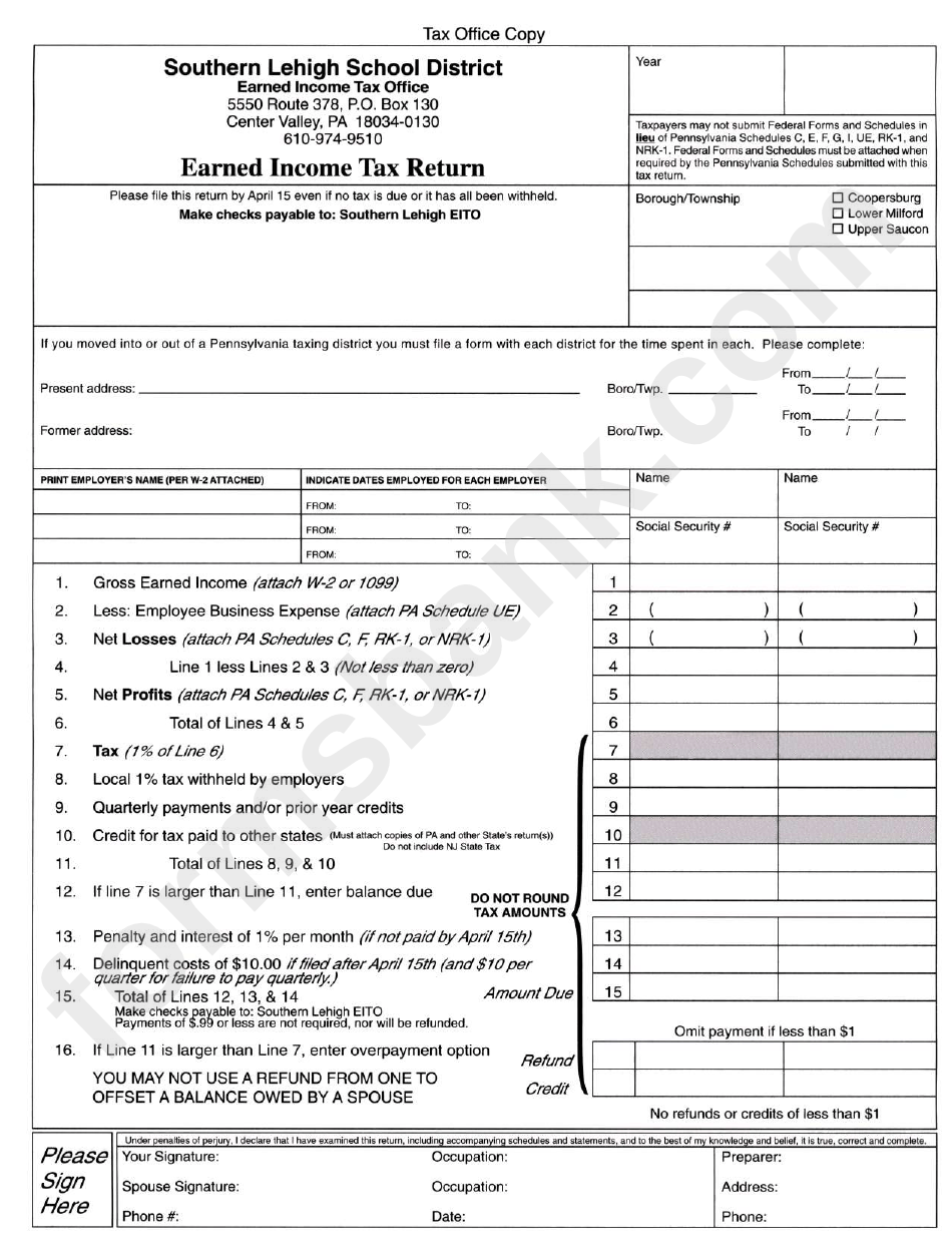 Earned Tax Return Form printable pdf download