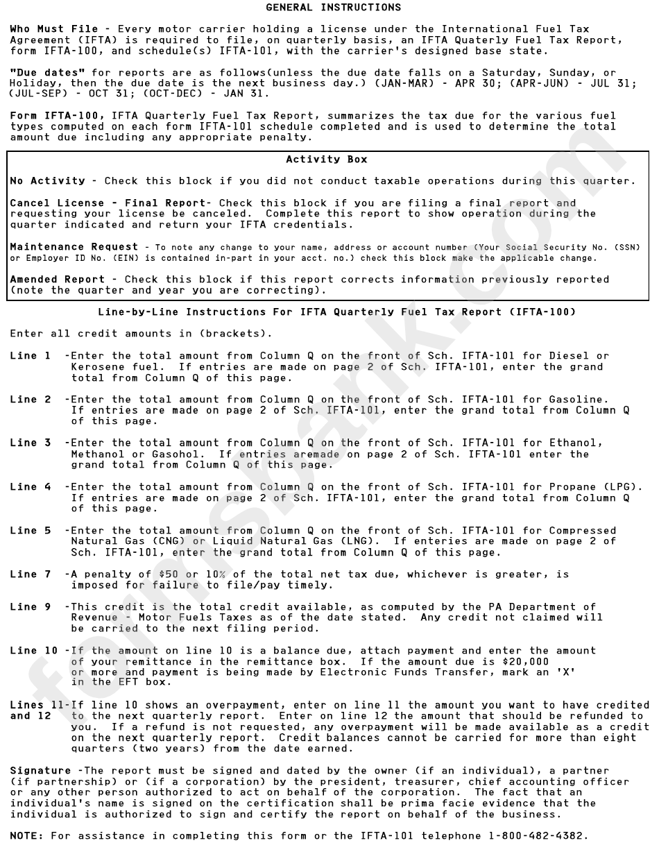Ifta Quarterly Fuel Tax Report (Ifta100) printable pdf download