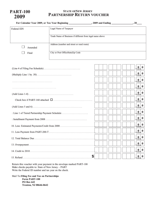 Fillable Form Part100 Partnership Return Voucher 2009 printable pdf download