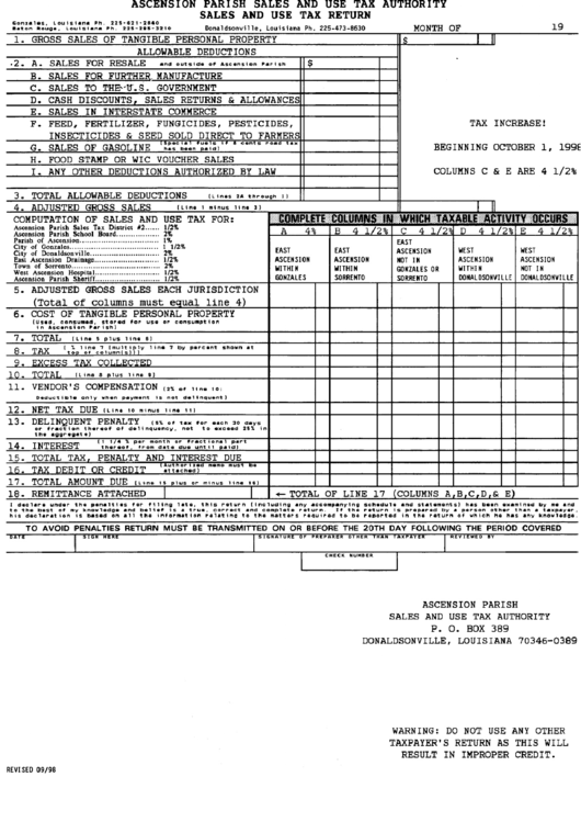 Sales And Use Tax Return Form Ascension Parish Sales And Use Tax