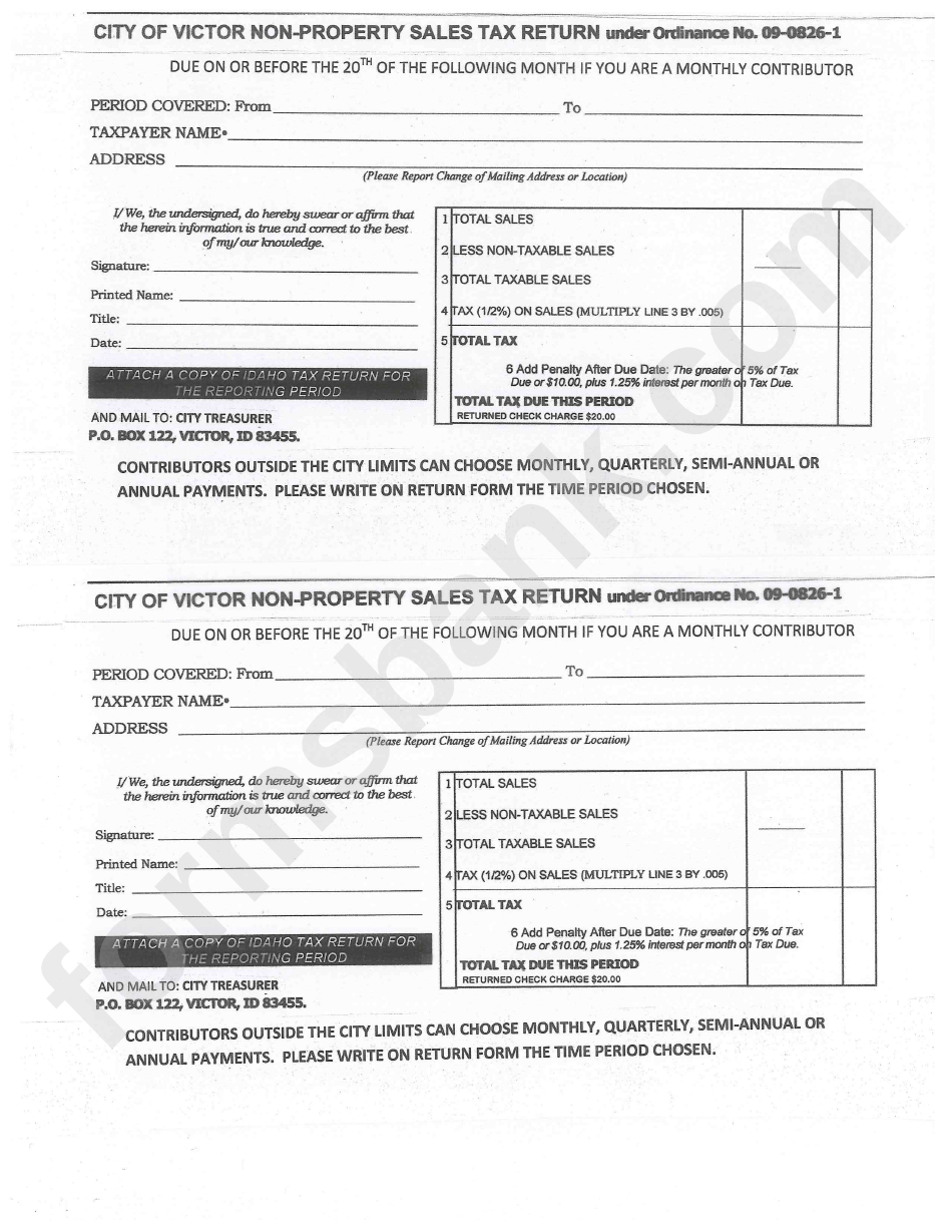 City Of Vebtor NonProperty Sales Tax Return printable pdf download