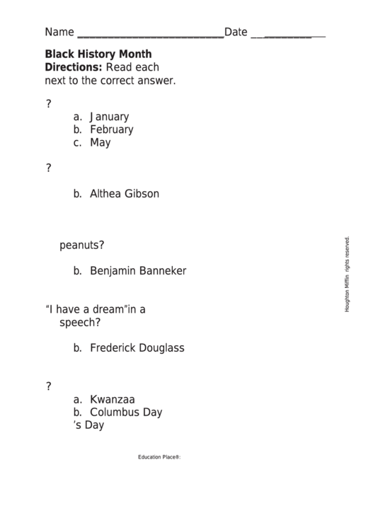 Black History Month Worksheet printable pdf download