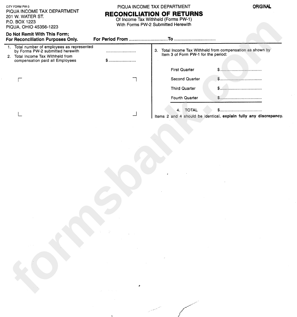 Form Pw3 Reconciliation Of Returns Piqua Tax Department