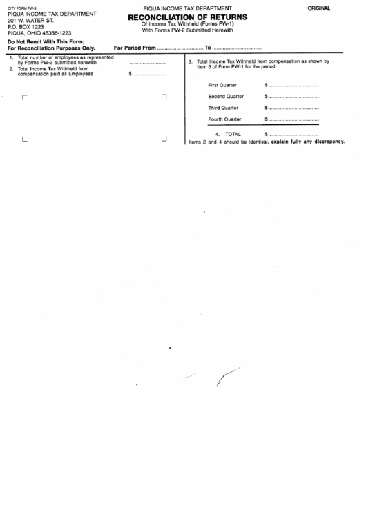 Form Pw3 Reconciliation Of Returns Piqua Tax Department