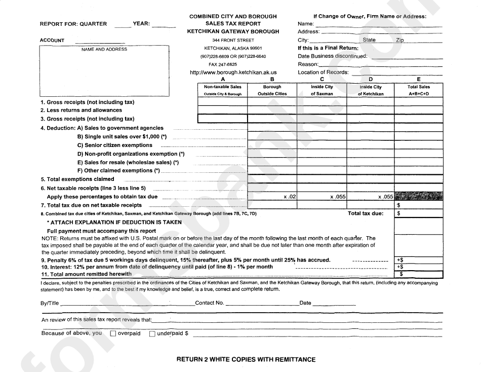 Sales Tax Report Form Ketchikan Gateway Borough printable pdf download