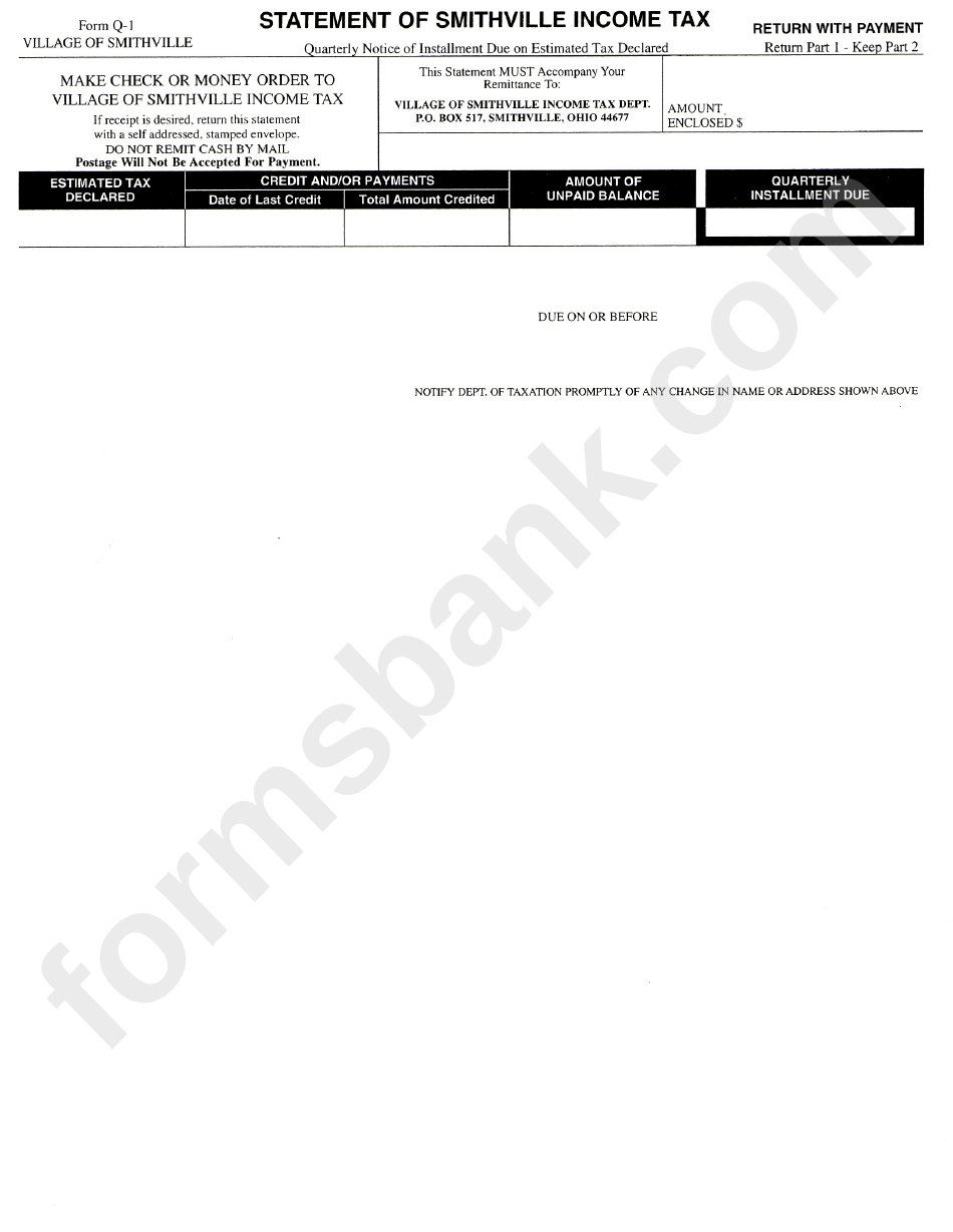 Form Q1 Statement Of Smithville Tax State Of Ohio printable