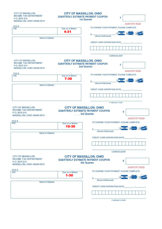 Quarterly Estimate Payment Coupon Template City Of Massilon Tax Dpartment printable pdf