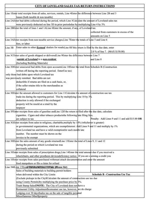 City Of Loveland Sales Tax Return Instructions Sheet printable pdf download