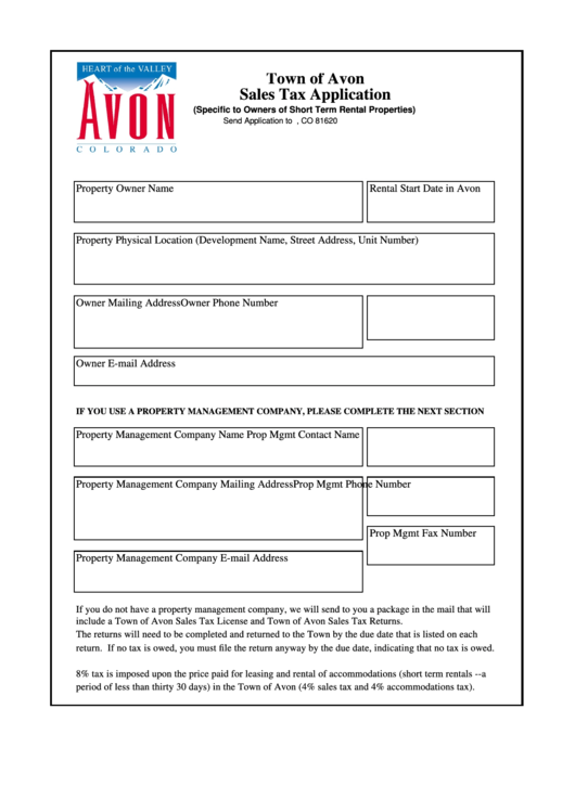 Sales Tax Application Form (Specific To Owners Of Short Term Rental