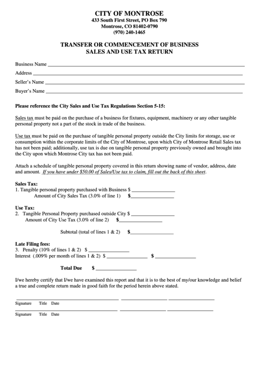 Transfer Or Commencement Of Business Sales And Use Tax Return Form
