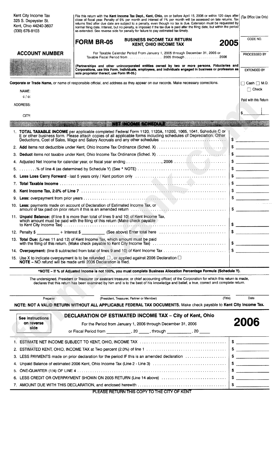 Form Br05 Business Tax Return 2005 printable pdf download