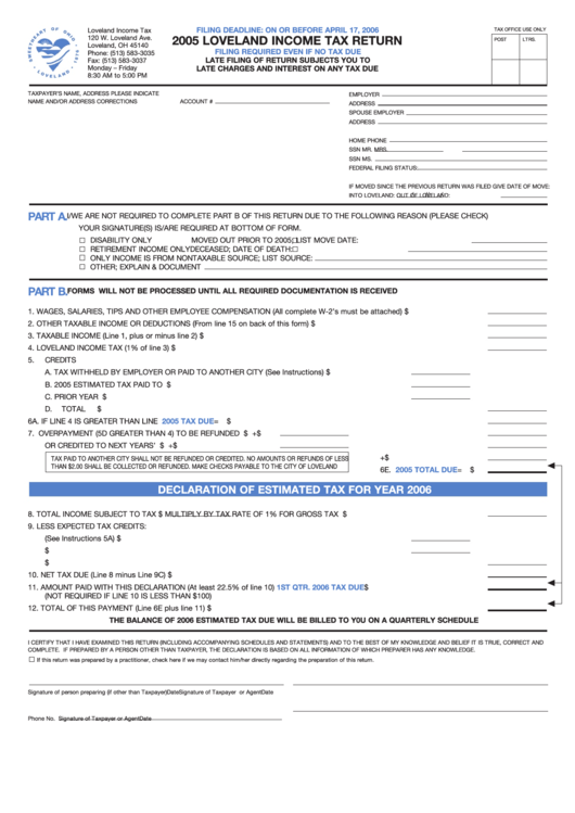 Loveland Tax Return Form20052006 printable pdf download